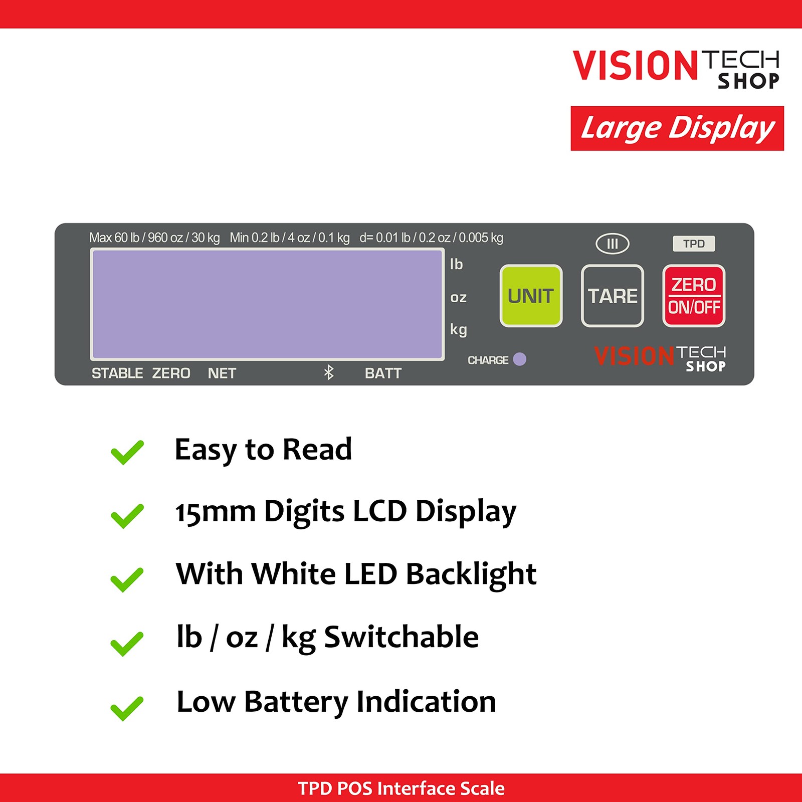 VisionTechShop TPD-60LB, POS Interface Portion Scale with Most ECR's ........