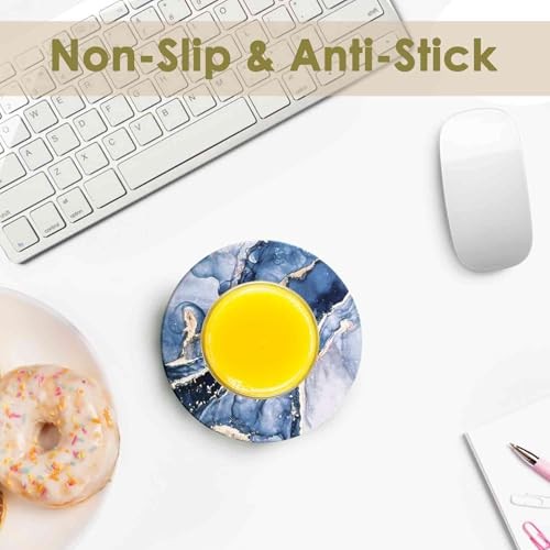Drink Coasters with Holder 6 Pack, Ceramic Marble Style, Absorbent Navyblue