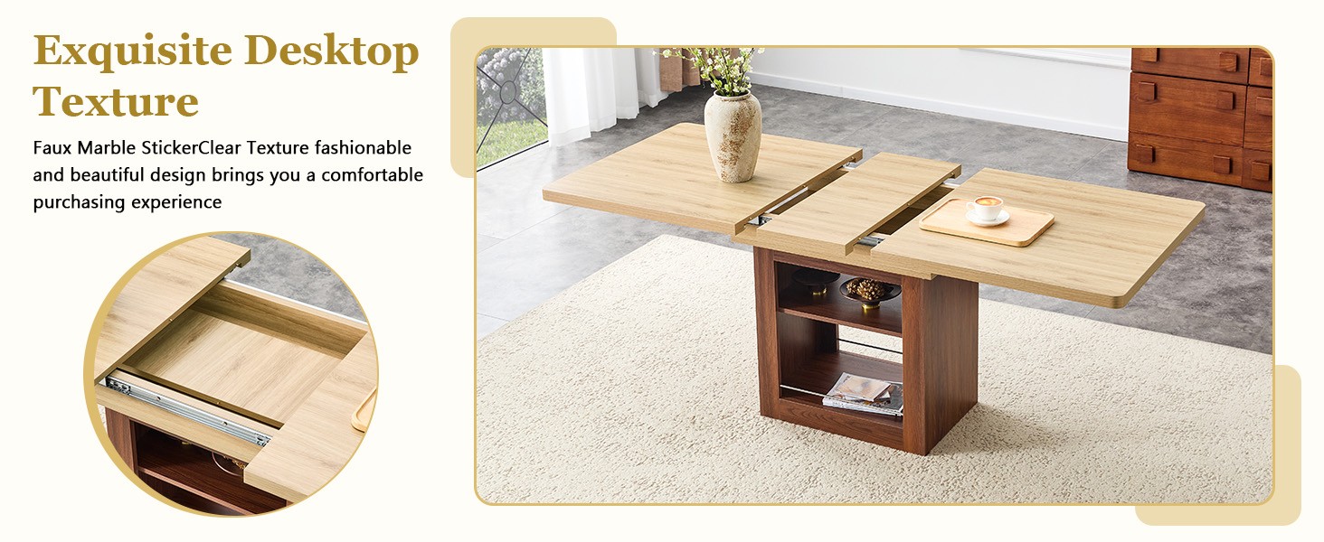 Expandable Dining Table w/storage space,59" to 71" kitchen Dining Table Walnut