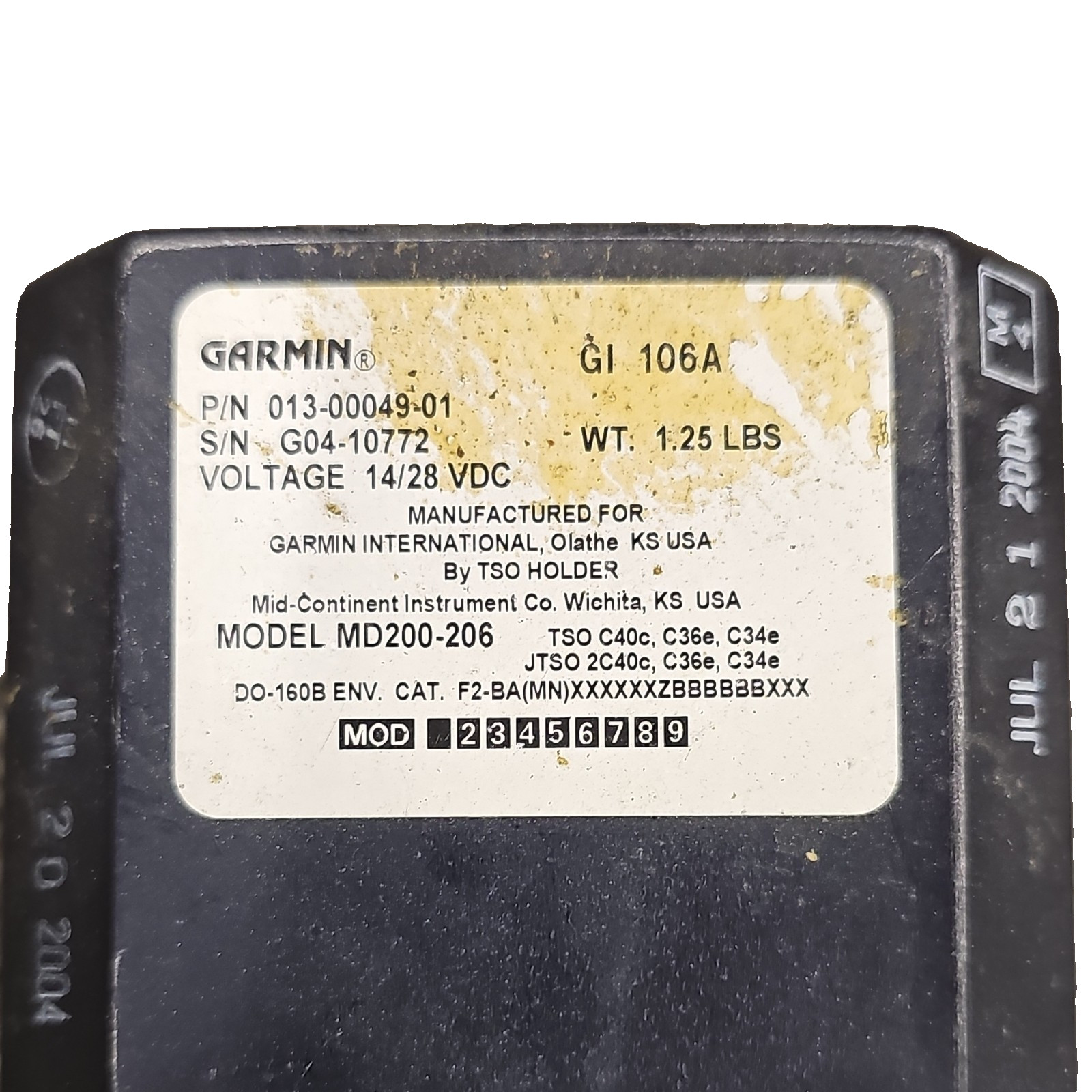 Garmin Gi 106A MD200-206 VOR/LOC & Glideslope Indicator