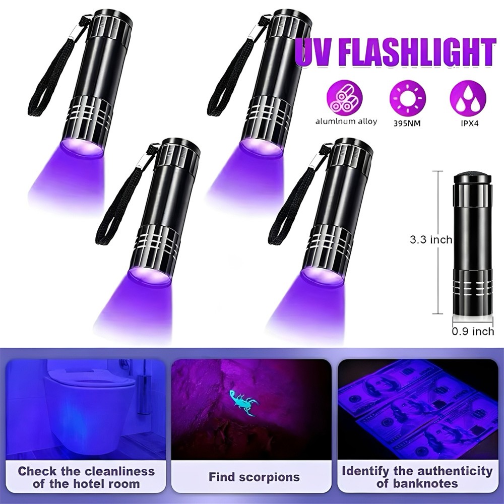 4X UV Ultra Violet LED Flashlight Blacklight Light 395 NM Inspection Lamp Torch