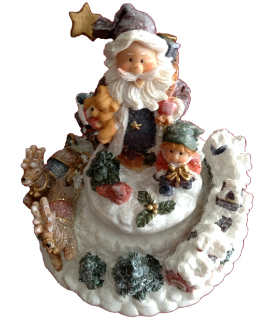 Music Box, Santa, Reindeer Boy Snow, Rotating 7" Tall Wish You Merry Christmas
