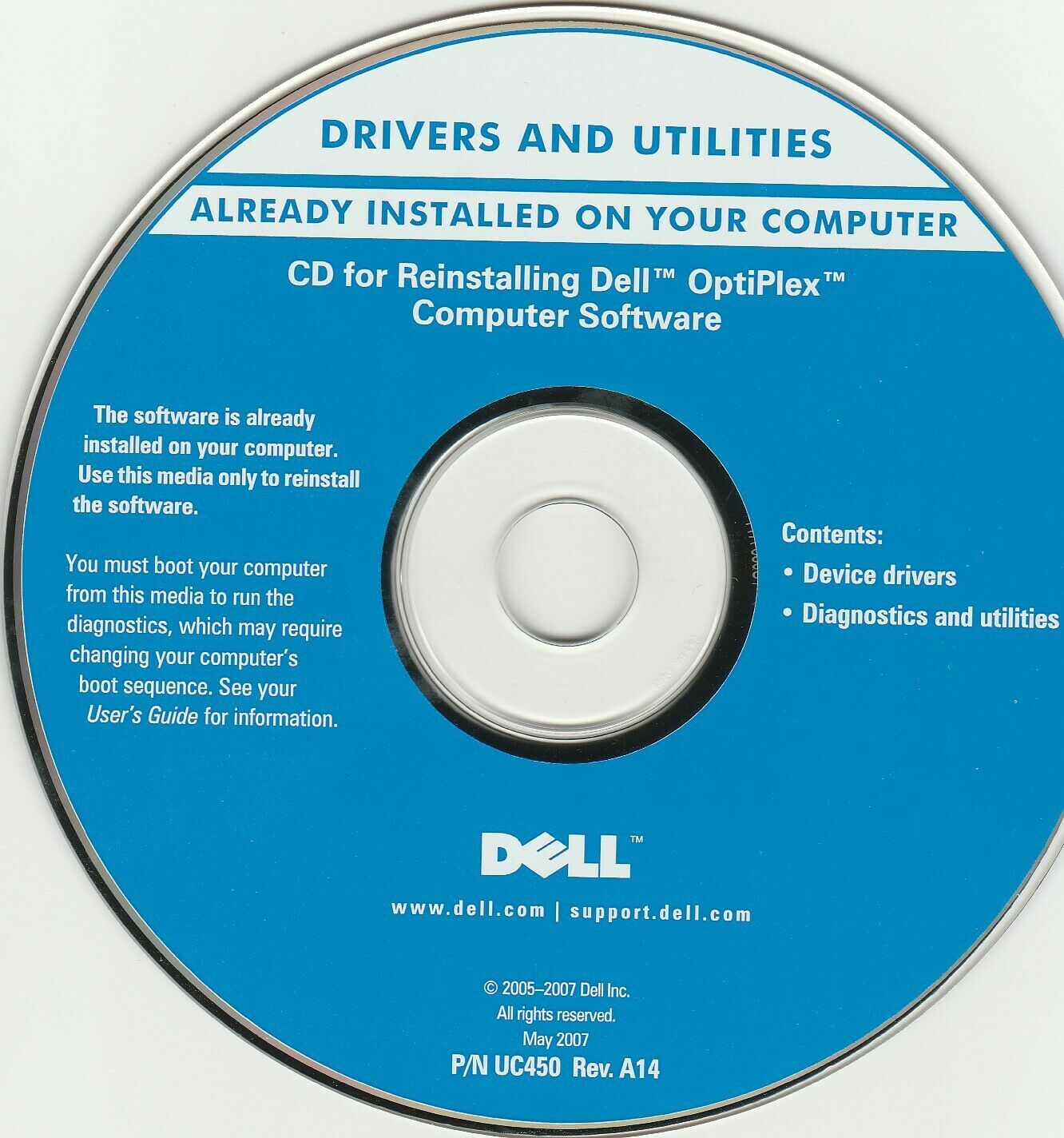 OEM Dell CD Optiplex PC UC450 0TC935 Drivers Utilities 330 740 745 755 Disc