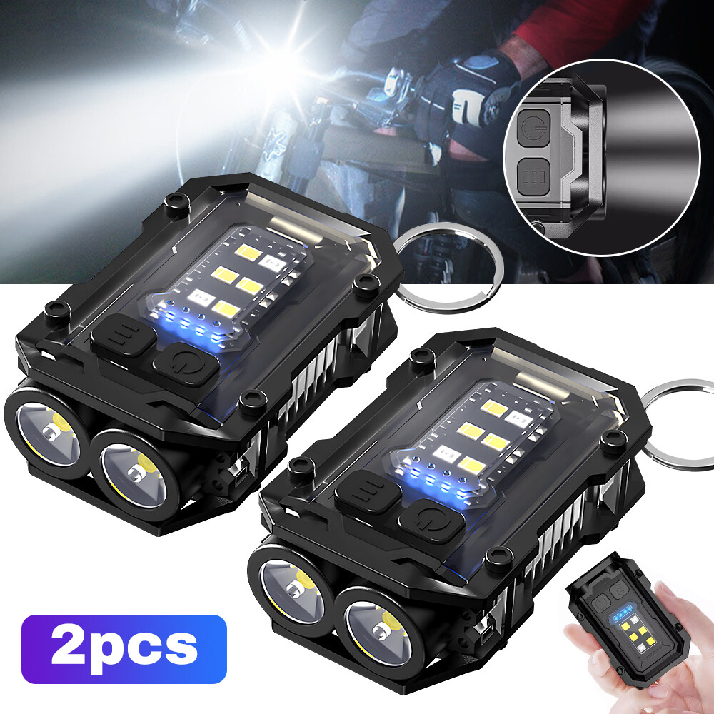 2PCS Rechargeable Mini EDC Keychain Flashlight Compact Pocket COB Light Night