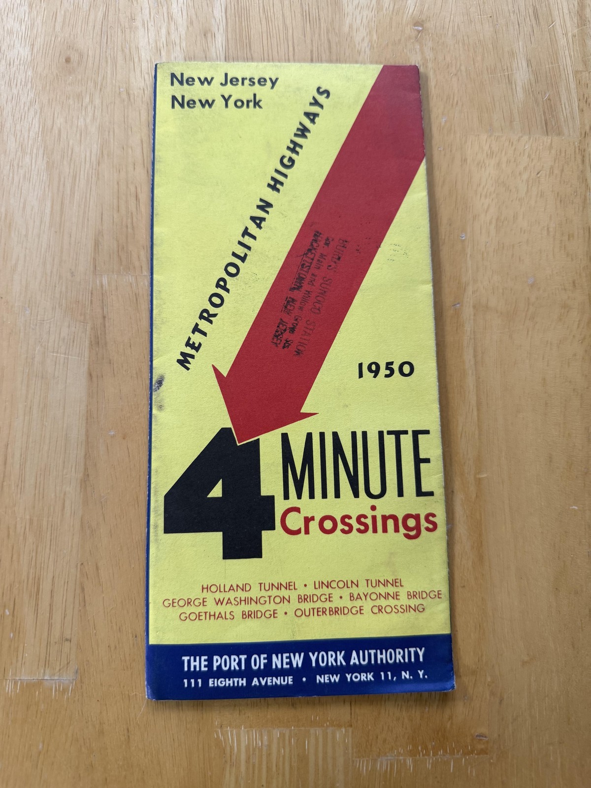 Vintage 1950 Port Of New York Authority 4 Minute Crossings Map Brochure Folded