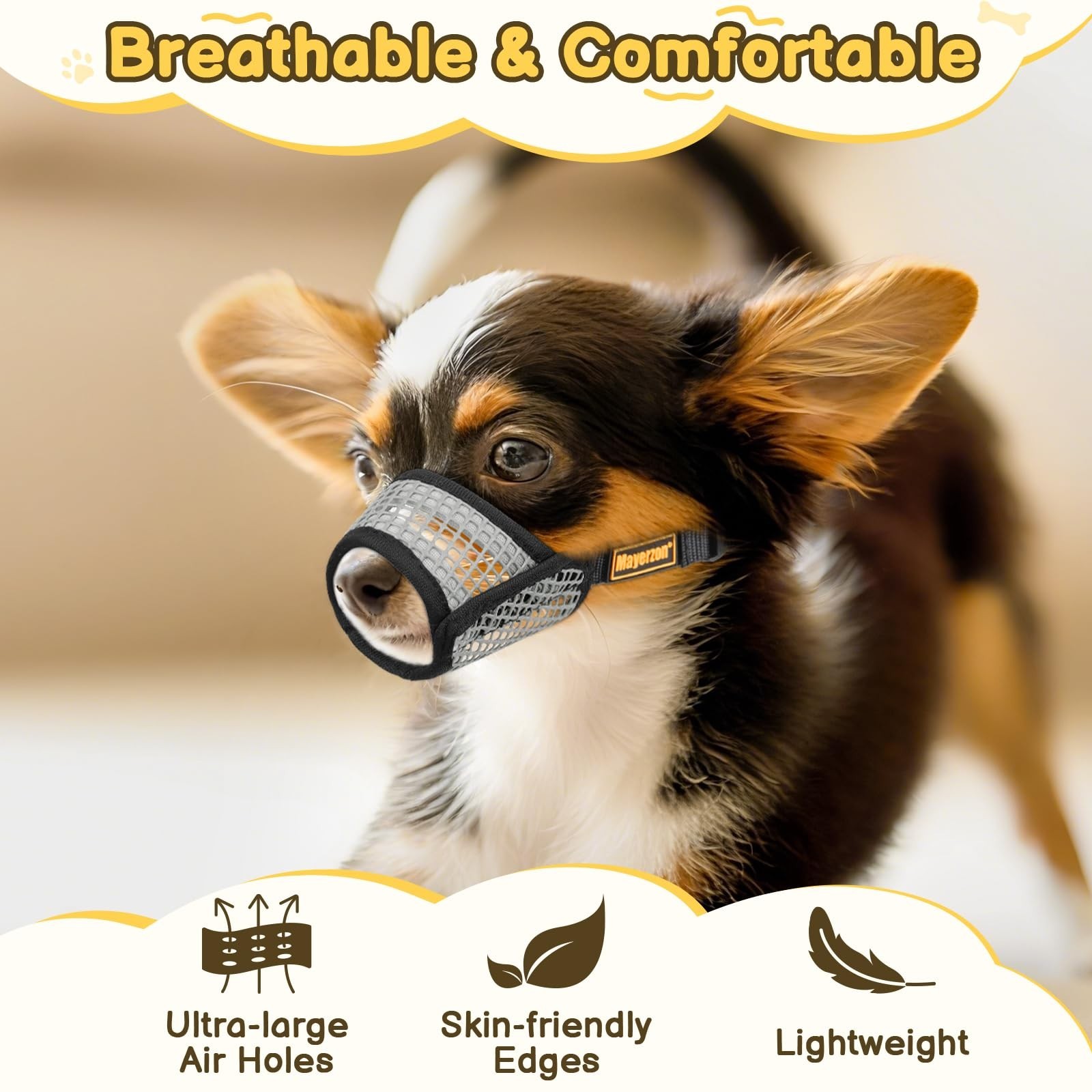 Mayerzon Dog Muzzle for Biting, Patented Soft Breathable Mesh Muzzle for Smal...