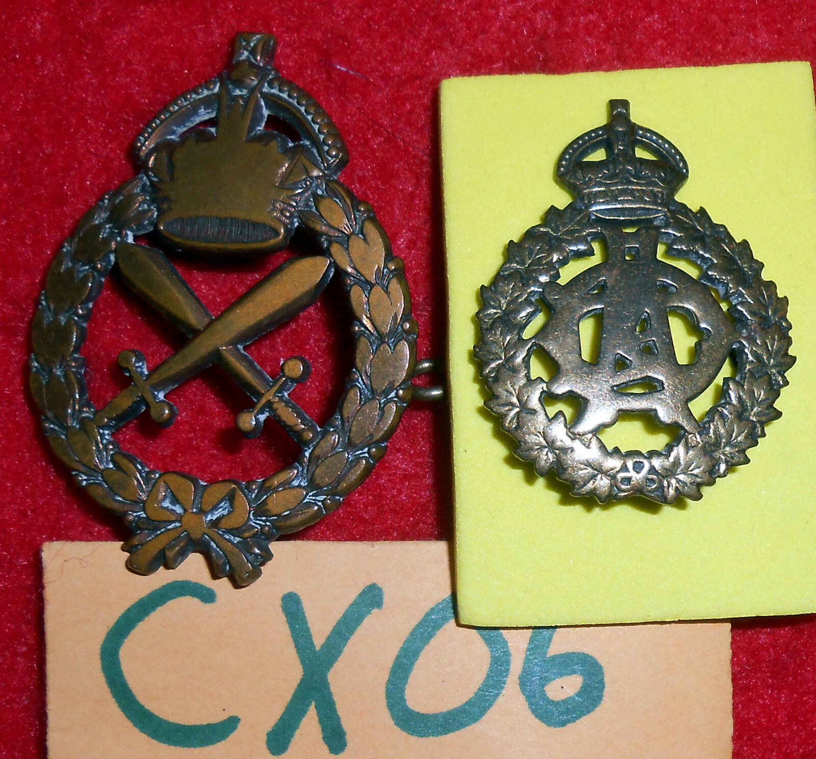 CX06 2 unknown brass cap badges