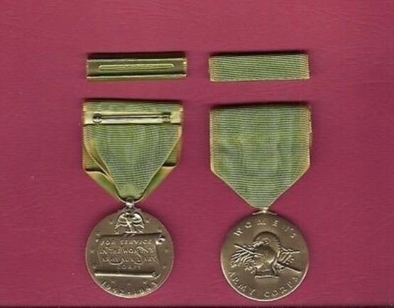 One full size WWII Women's Army Corps medal with ribbon bar WAC