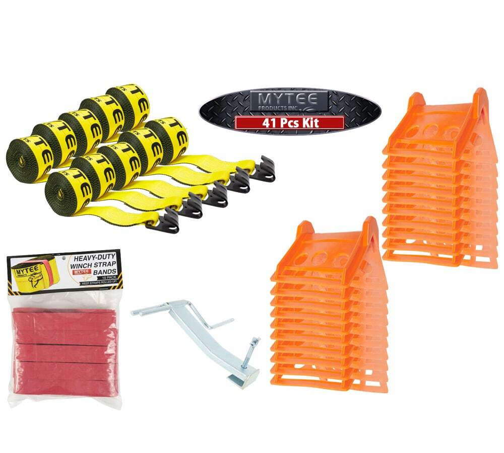Flatbed Tie-Down Kit - 41 Pieces: 4 Inch Flatbed Winch Straps, V Board Corner...