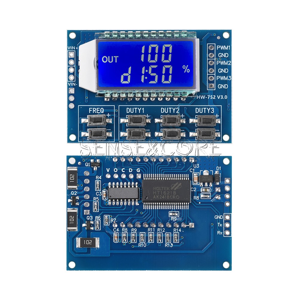 Signal Generator 3-Channel PWM Pulse Wave Frequency Duty Cycle Adjustable Module