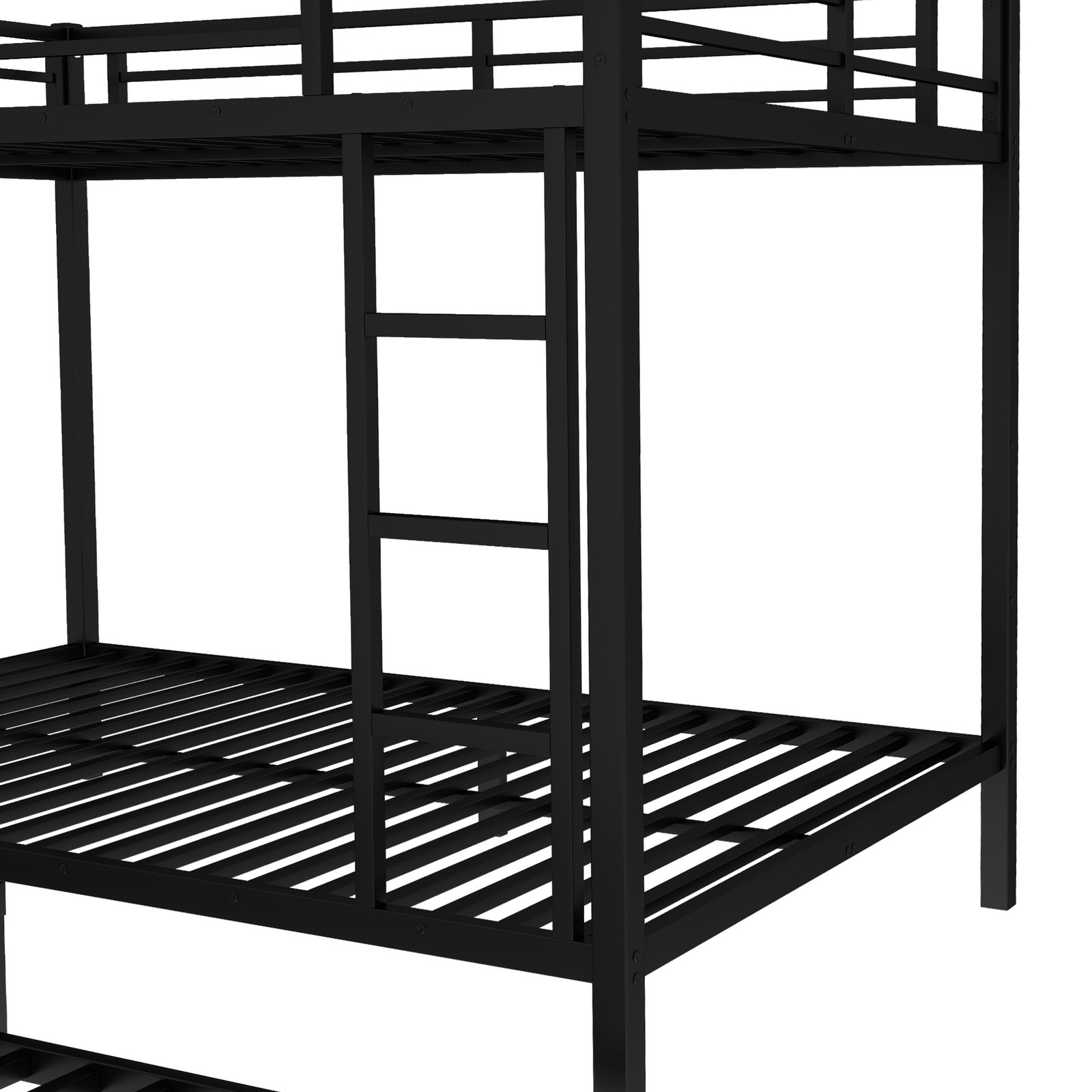 Full over Full Metal Bunk Bed with Twin Size Trundle,Black Bed Frame for Bedroom