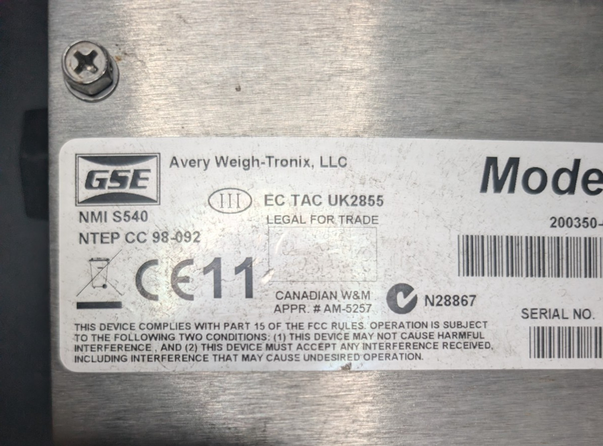 GSE Scale Systems Model 350 200350-00010 Code 17 As-IS