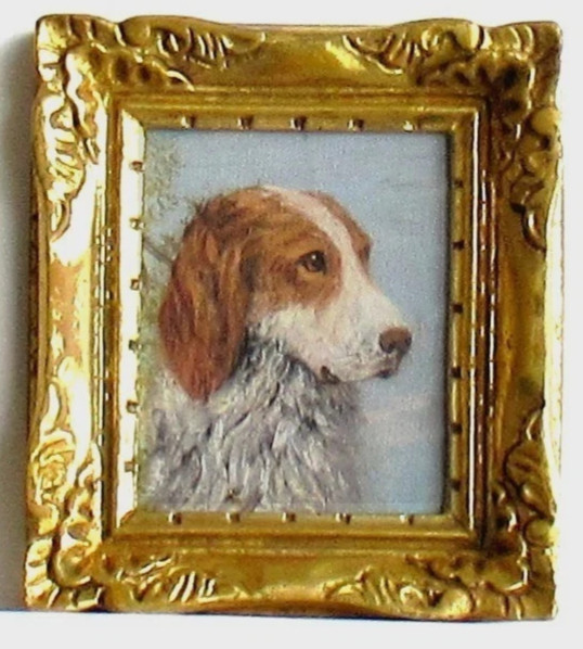 ANTIQUE VINTAGE BEAUTIFUL FRENCH MINIATURE PAINTING PORTRAIT OF DOG