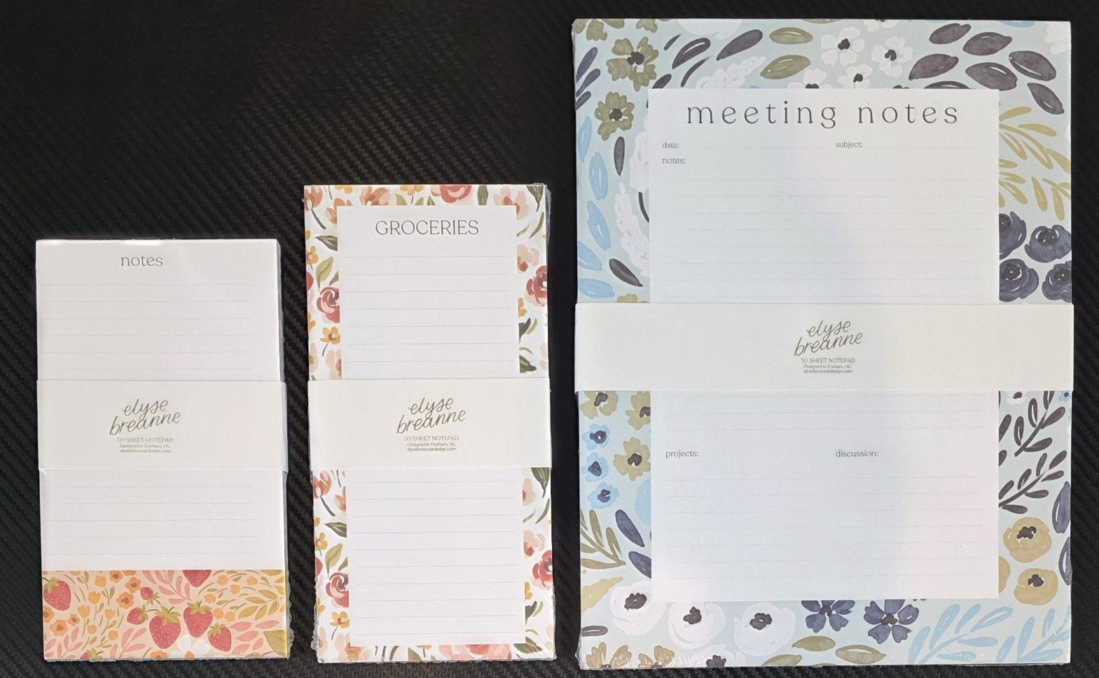 Elyse Breanne Design Notepad Set 3 Piece Floral Meeting Notes Groceries Notes