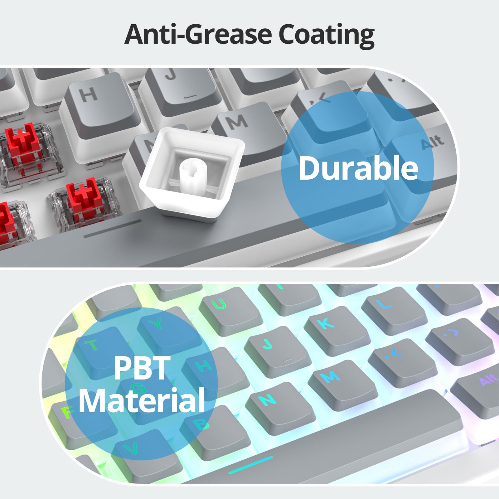 117Key Grey Pudding Keycaps OEM Profile PBT Translucent Backlight Gaming