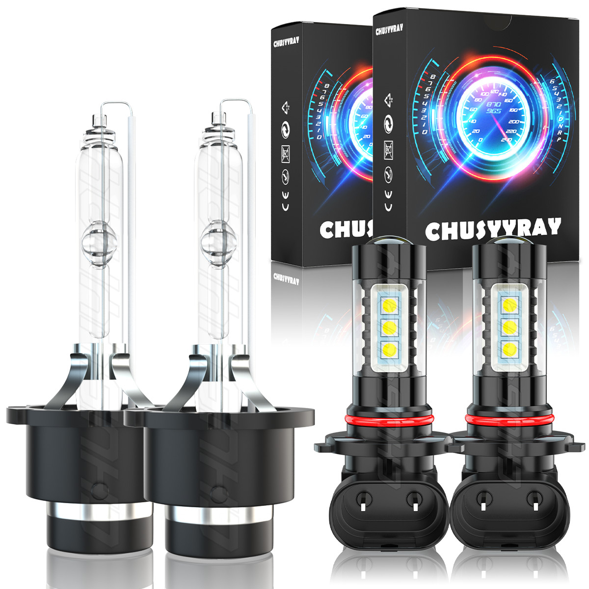 For Acura TL 2004 2005 2006 Front HID Headlight High & Low+LED Fog Light 4×Bulbs