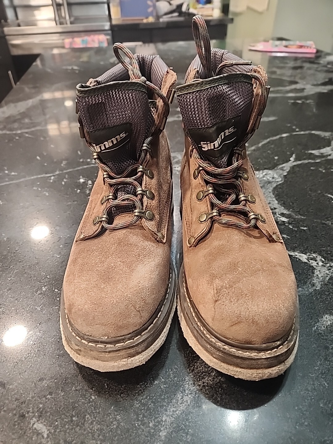 Simms Wading Boots Felt Bottom Brown Leather Boots Sz 9