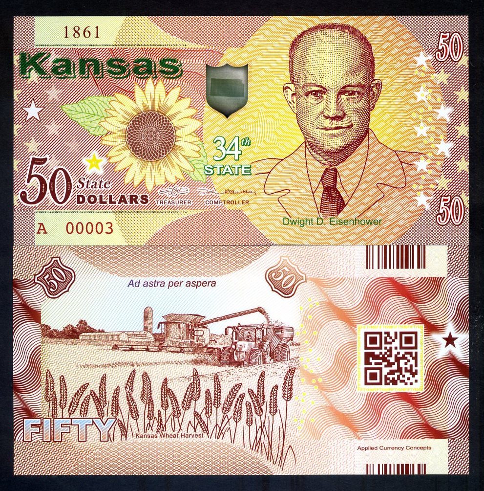 USA States, Kansas, $50, Polymer, ND (2018), UNC - Dwight Eisenhower F