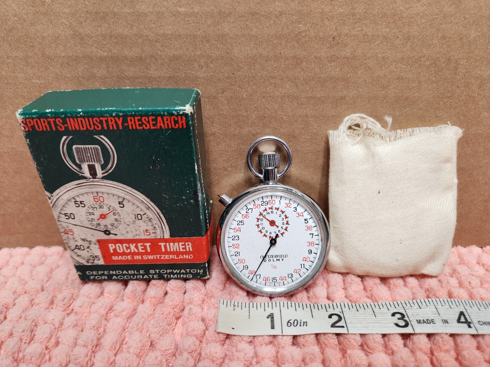 VTG Swiss Made Chesterfield Dolmy 1/10 Mechanical Wind Up Stopwatch w/ Box READ