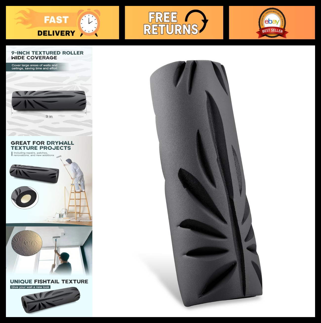 9" Drywall Texture Roller - Crow's Foot Foam Paint Roller for Walls & Ceilings