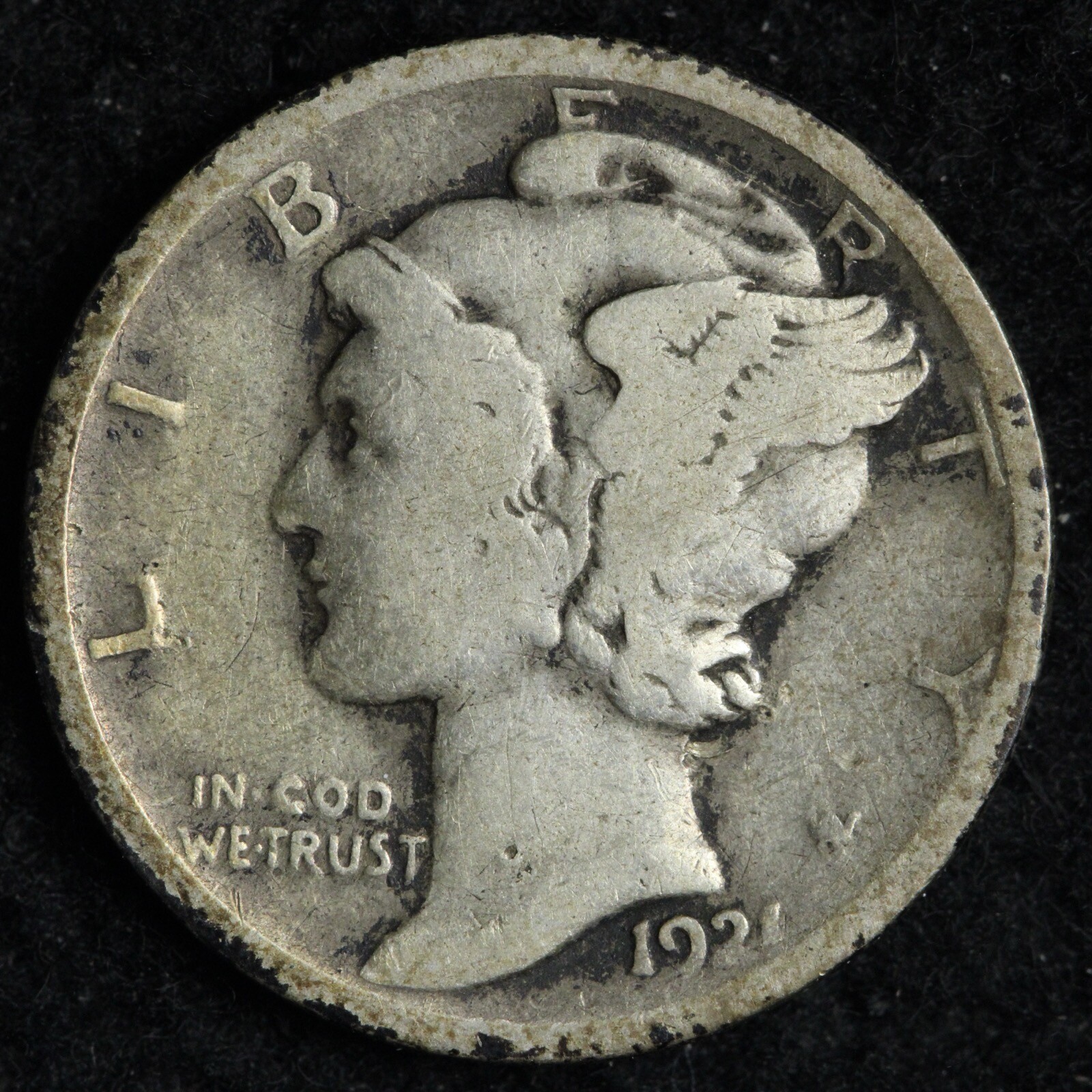 1921 Mercury Silver Dime FINE E283 QYHA