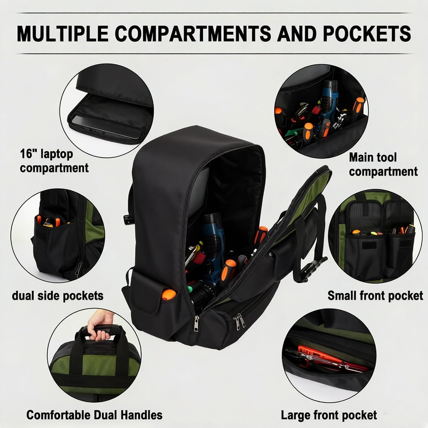 Tool Backpack Large Empty Tool Bag Waterproof Hard Bottom Laptop Storage