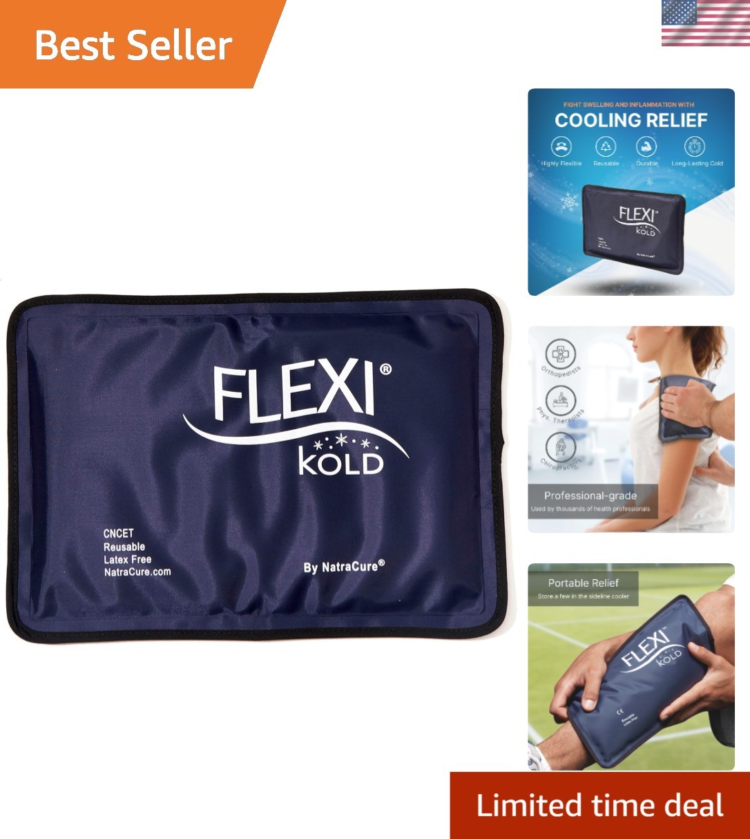 FlexiKold Medium Gel Ice Pack - Reusable Cold Compress for Injury Relief