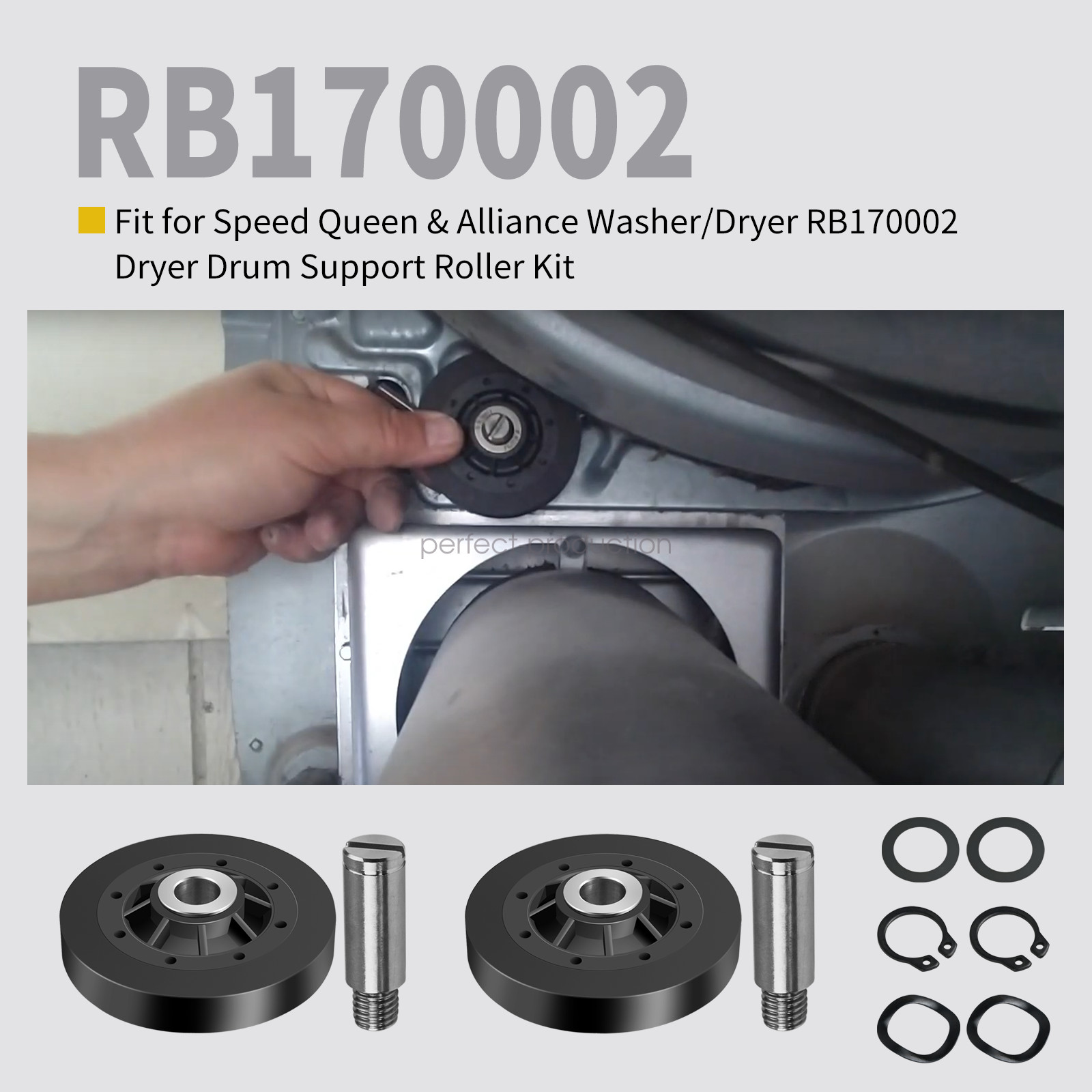 RB170002 Dryer Drum Roller Kit - Black Compatible with Speed Queen