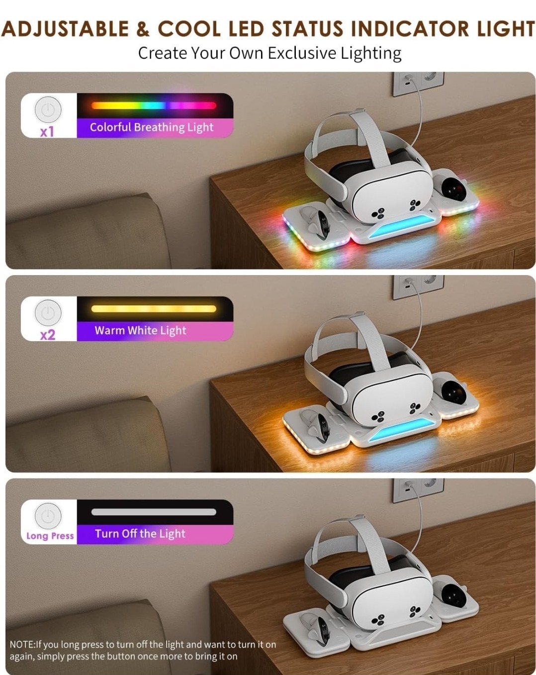 Oculus Quest 3s/3 Foldable Charging Dock RGB for Meta 3S VR