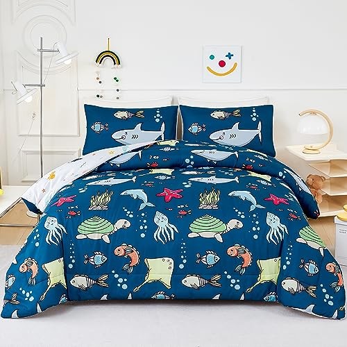 WINLIFE Juego de edredón de 3 piezas tamaño matrimonial, juego de ropa de cama