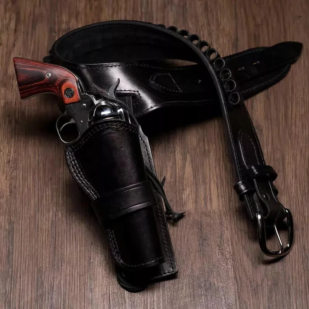 Western Gun Holster Belt Leather Revolver Pistol Tooled .22, .35/357 .44/45 Cal