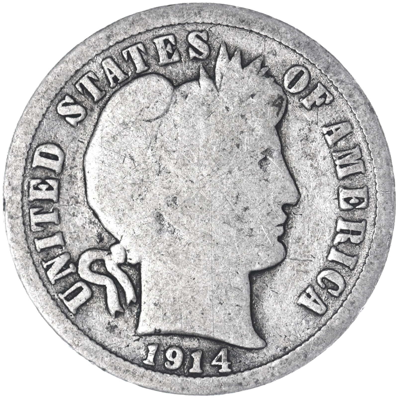 1914 (P) Barber Dime 90% Silver Good GD See Pics X915