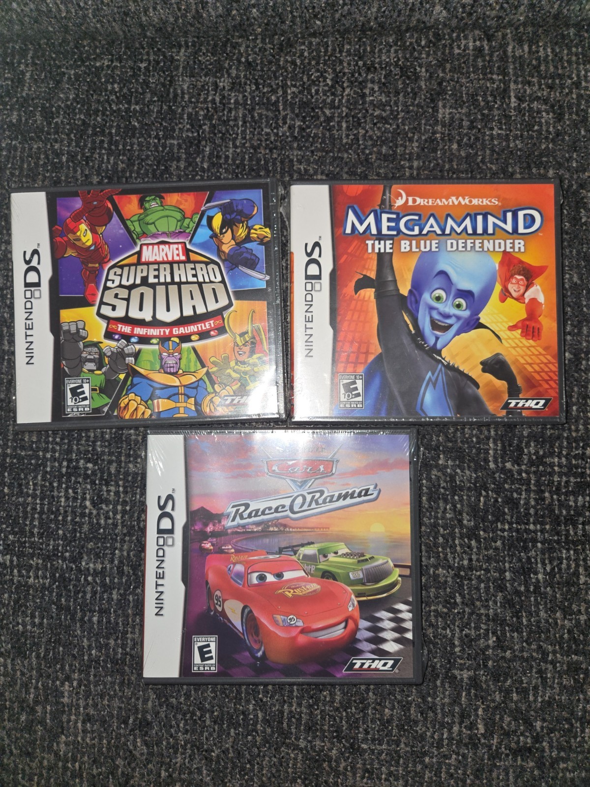 NINTENDO DS: megamind, raceorama, marvel super hero squad games