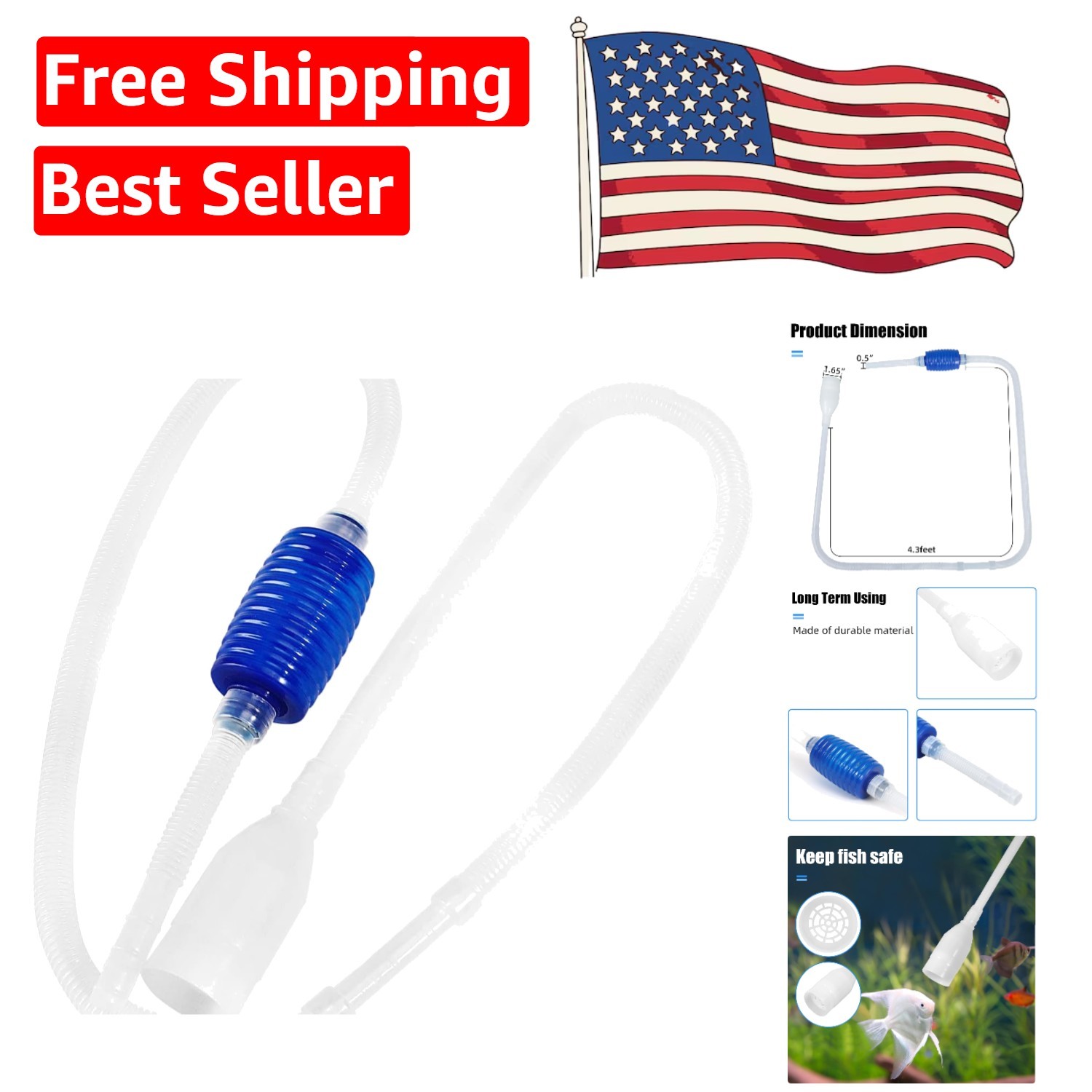 Large Capacity Fish Tank Water Changer with Safe Filter Screen & Gravel Cleaner