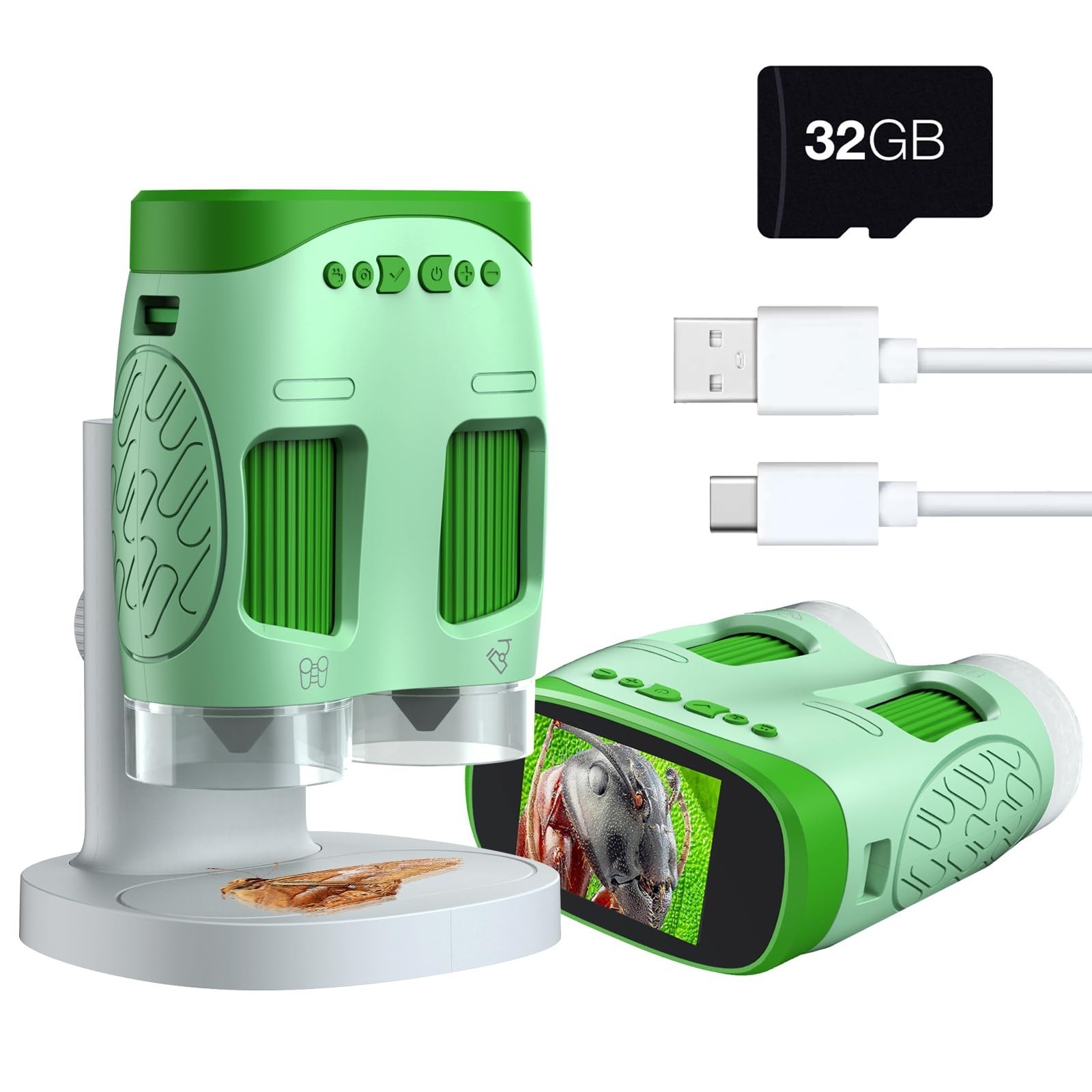 Digital Microscope for Kids, 3-in-1 2" IPS Screen Handheld Electronic Microsc...