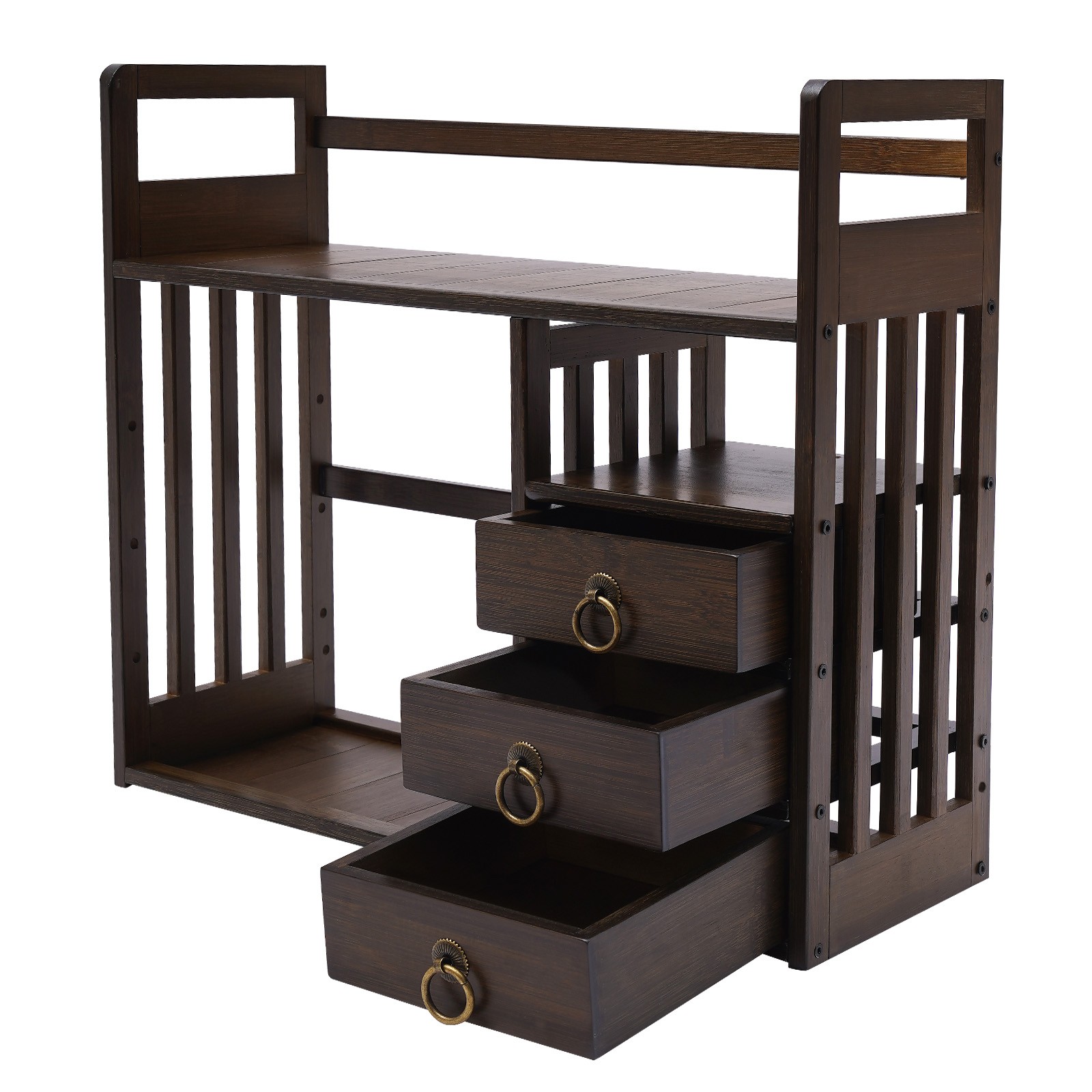 Bamboo Desktop Bookshelf Counter Top Bookcase Organizer W/3 Drawers Storage