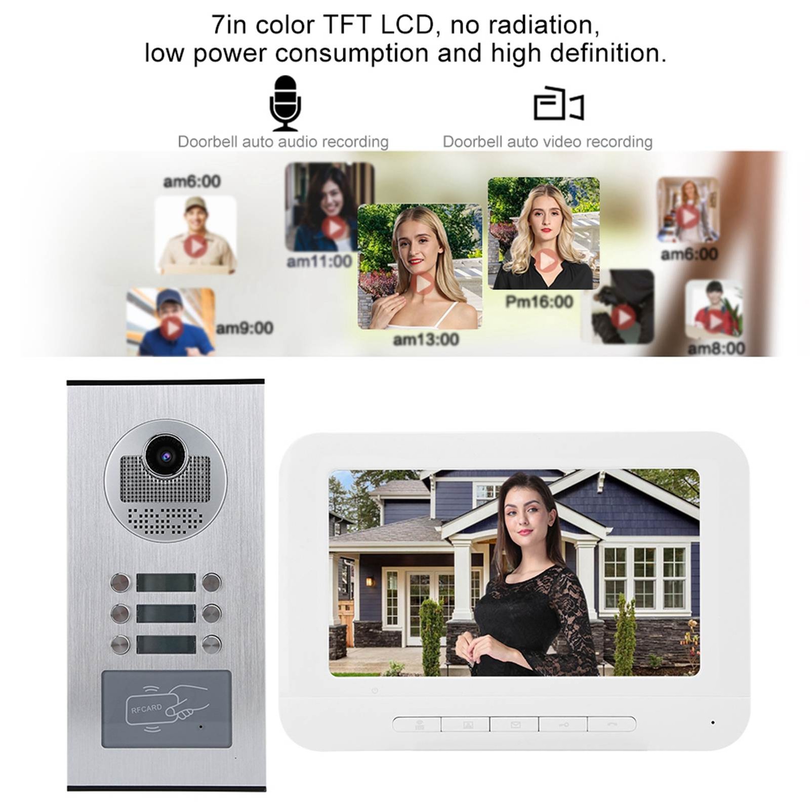 6 Apartments 7in 1000TVL HD Video Door Phone Intercom Doorbell Ir CUT Camera New