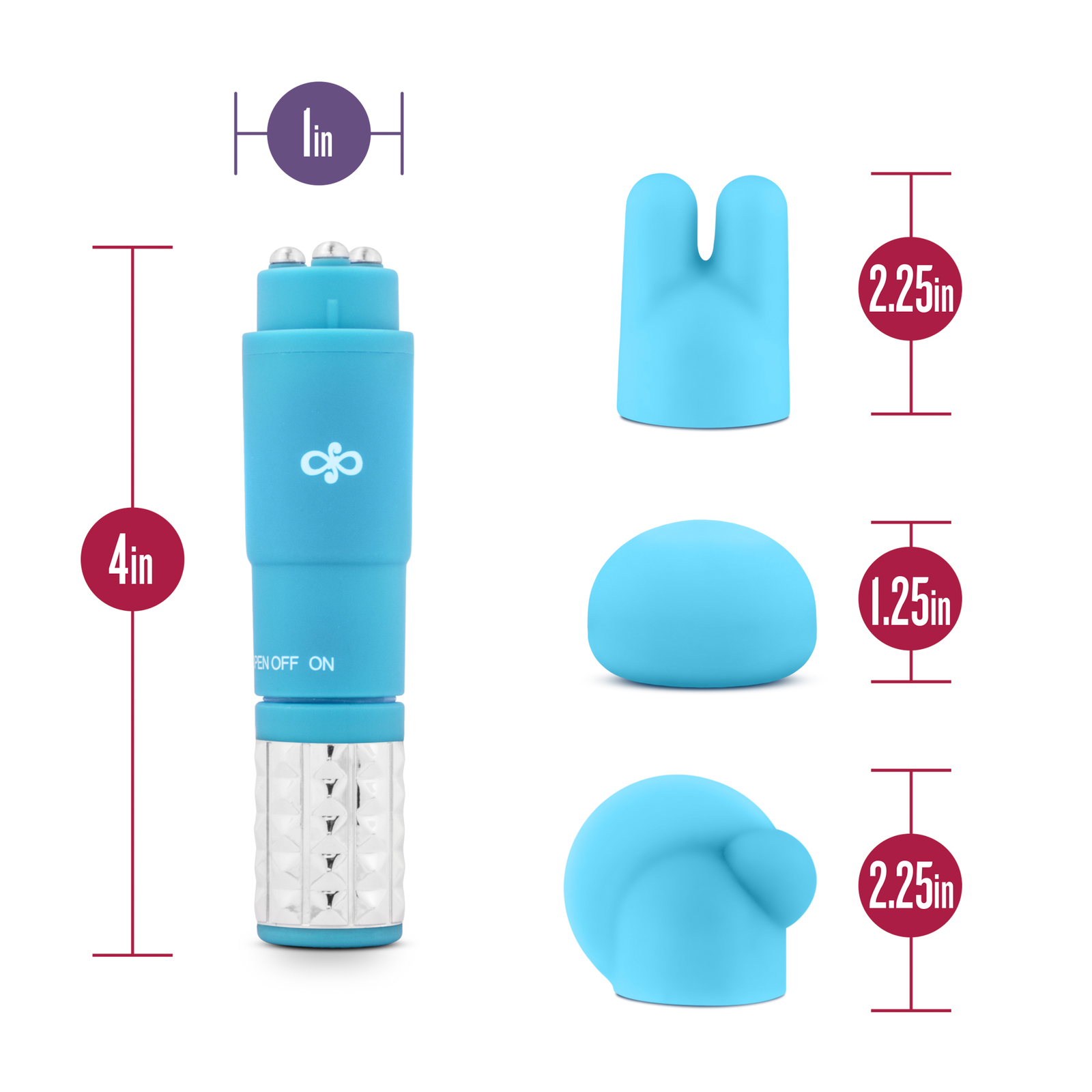 Eden Clitoral Massager Vibrator Kit-3 Attachment Waterproof Pocket Sized Sex Toy