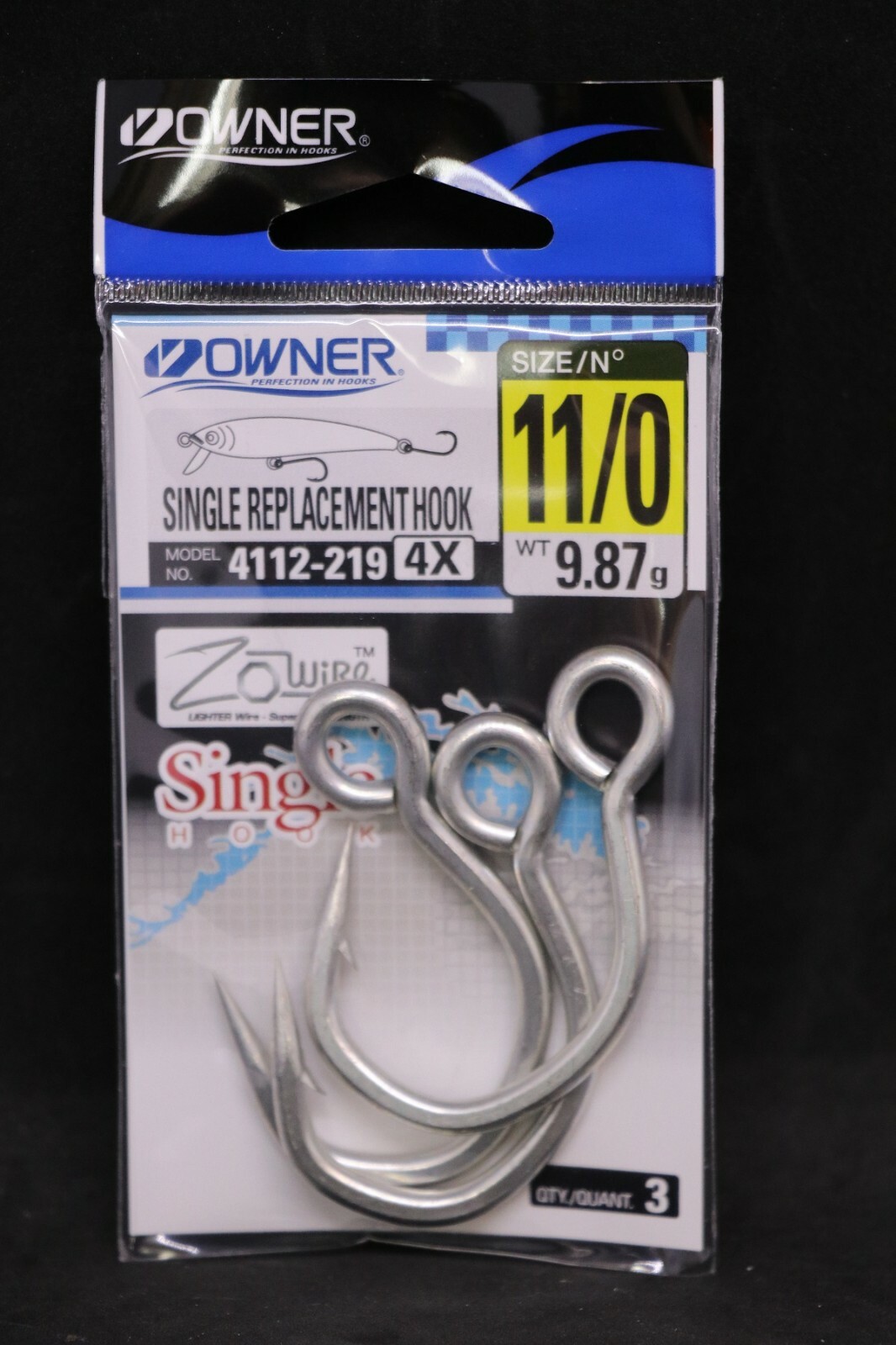 Owner Single Replacement Hooks 4X Strong - Size 11/0 - 4112-219