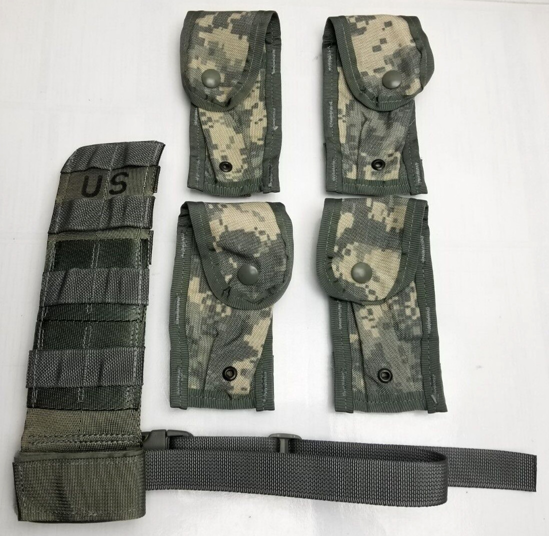 USGI MOLLE ACU PISTOLMAN SET LEG EXTENDER w 4 SINGLE 9mm MAG POUCHES NEW