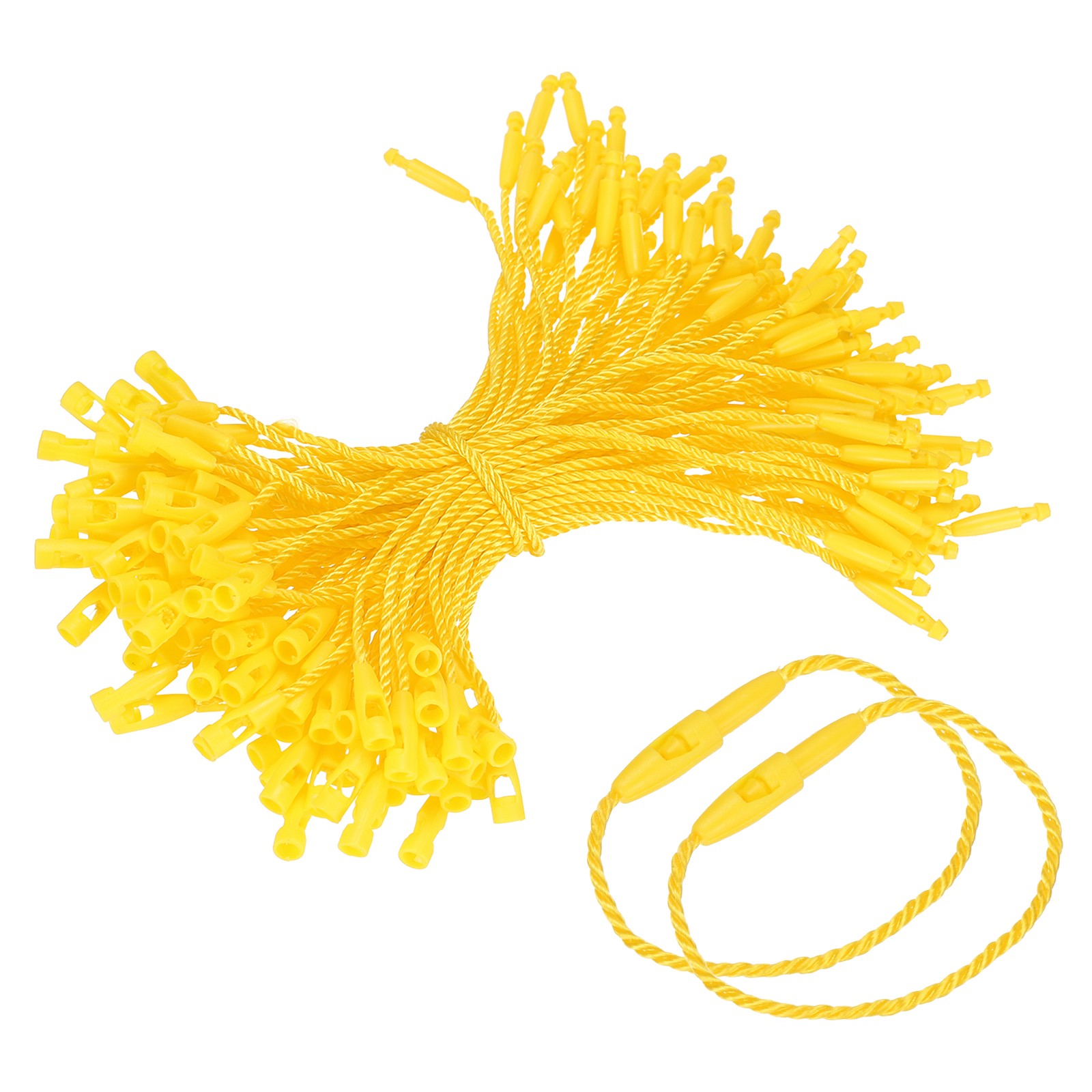 500 Pcs Polyester Hang Tag String 4" Snap Lock Pins Loop Fastener, Yellow