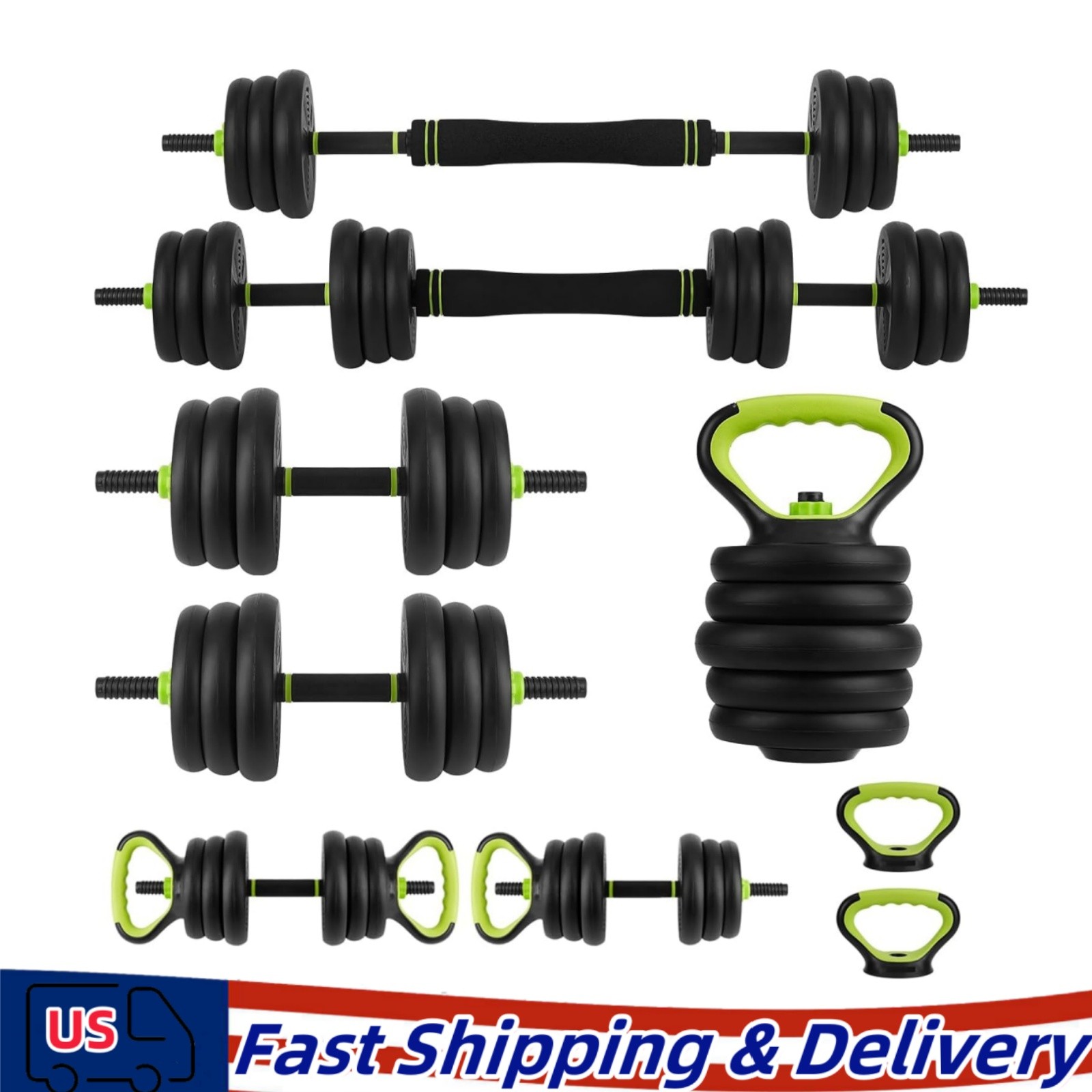 44 LBS Adjustable Dumbbell Set 4 In1 Fitness Workout Weights Dumbbells Set