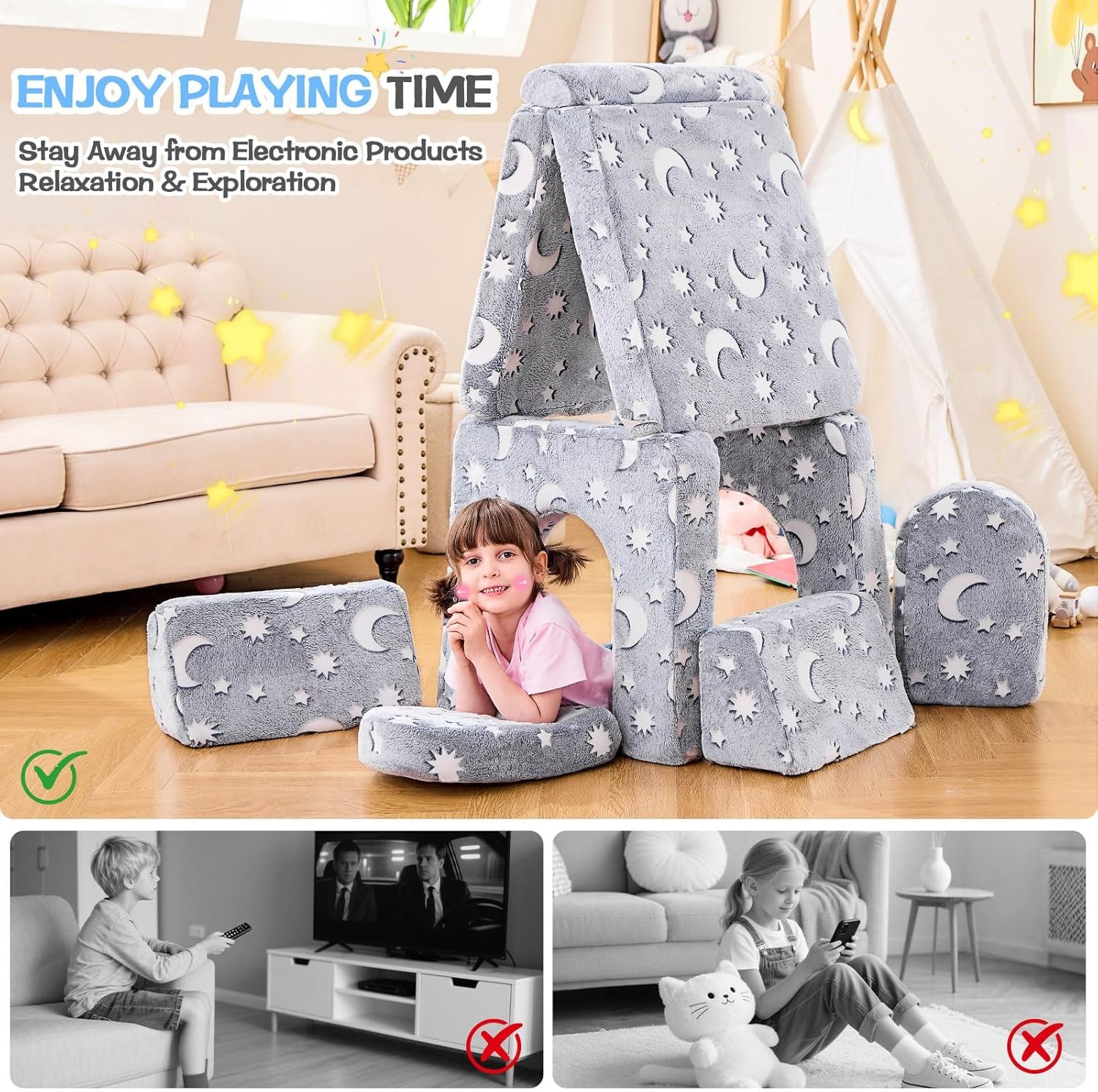 Modular Kids Play Couch,Toddler Couch Kids Sofa,Child Sectional Sofa,Bedroom &