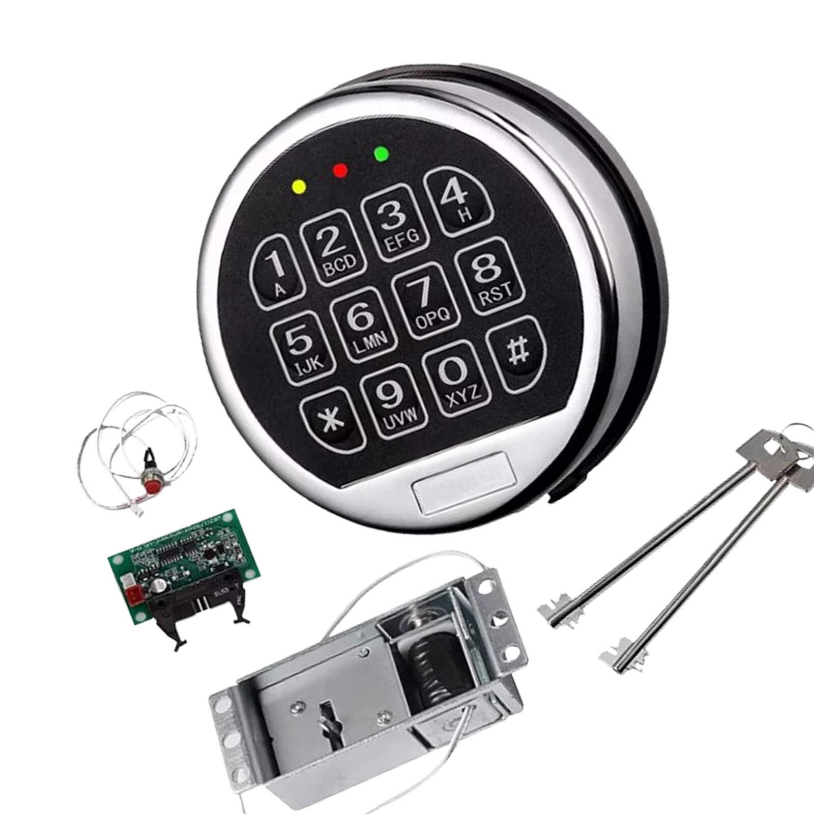 Gun Safe Lock Replacement Solenoid Lock with 2 Master Keys Chrome Digital Key