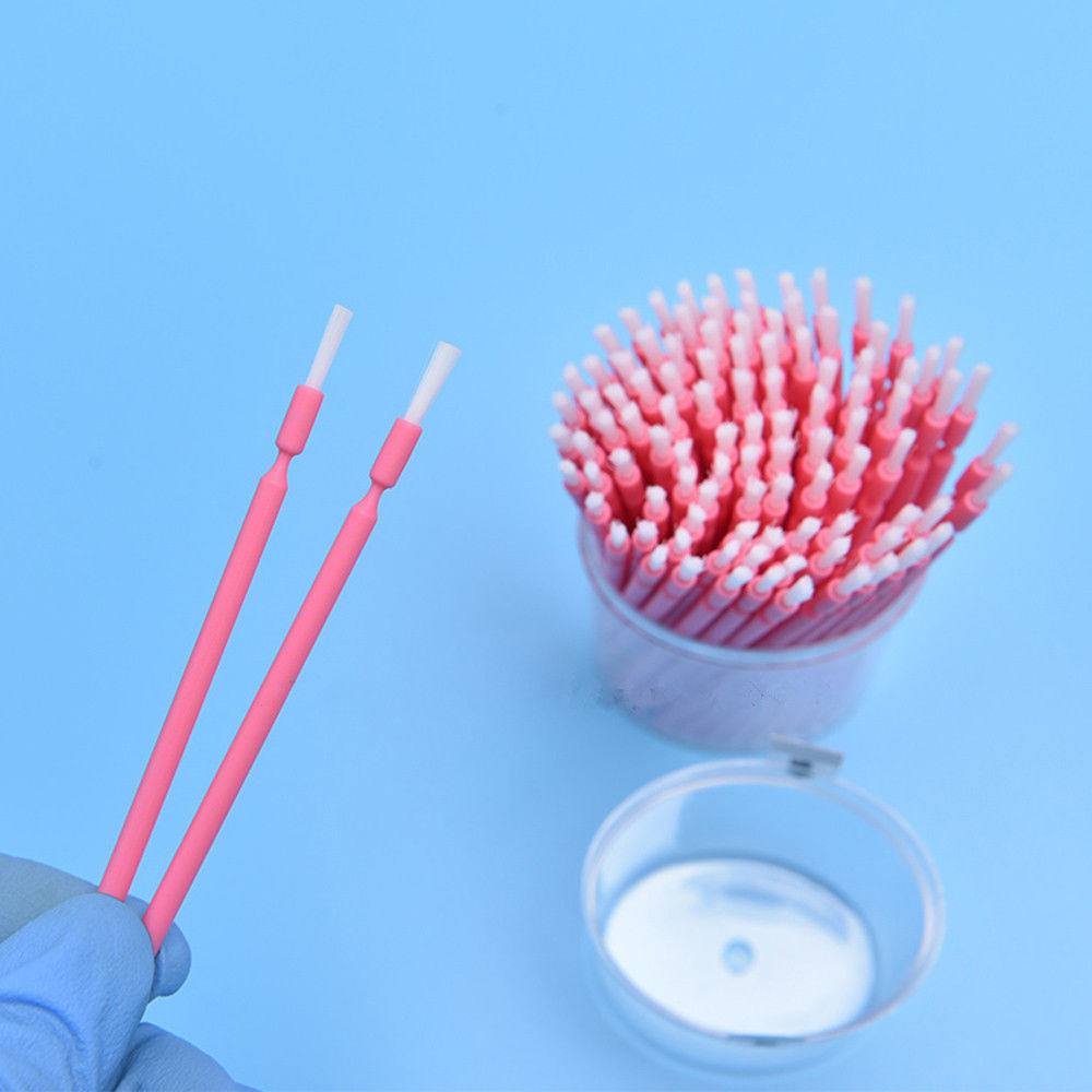100x Dental Disposable Micro Applicator Brush Bendable Long Shank Brush Pink