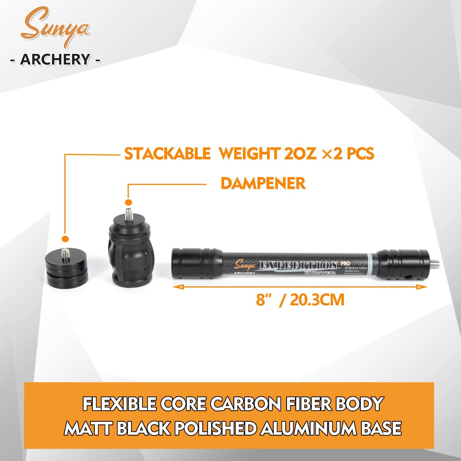 Archery Bow Stabilizer for Compound Bows, Carbon Fiber, Damping System, 8"-15