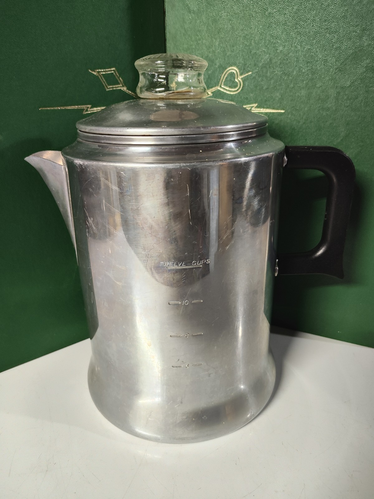 VINTAGE COMET 12 CUP PERCOLATOR/ GLASS TOP/RETRO COFFEE/BAKELITE HANDLE