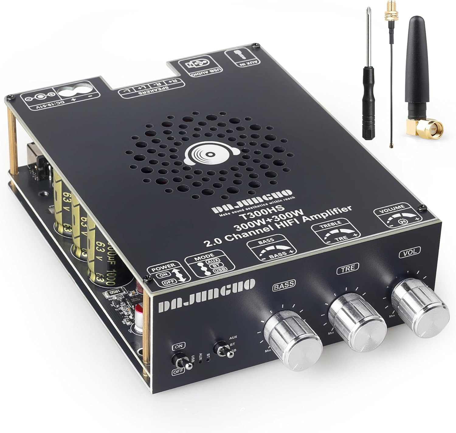 600W Audio Amplifier Board with Treble and Bass Control, TPA3255 Chips, DC 19-51