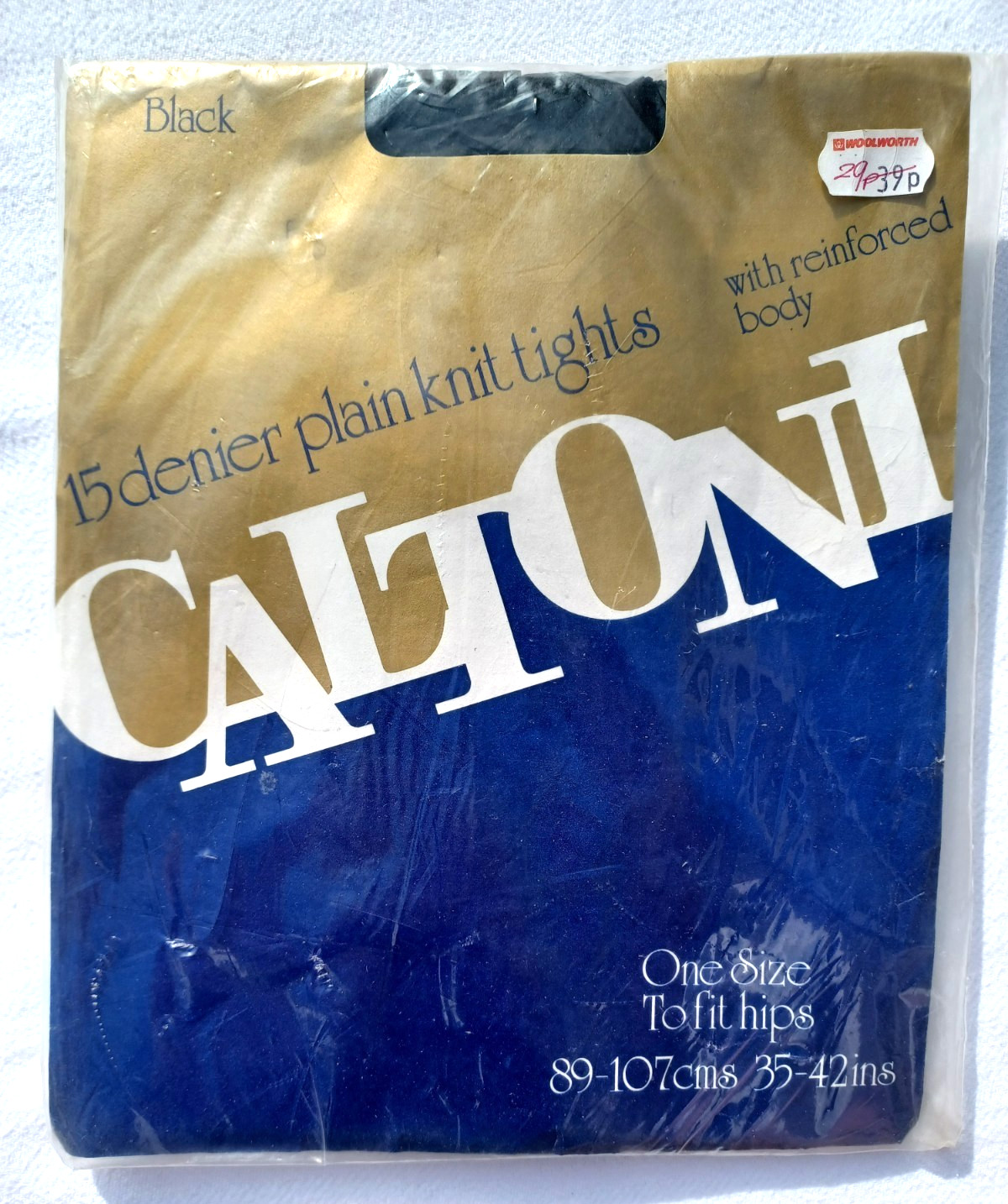 CALTONI 1970s Vintage 15 Denier Plain Knit Italian Black Tights Fits 35"-42" Hip