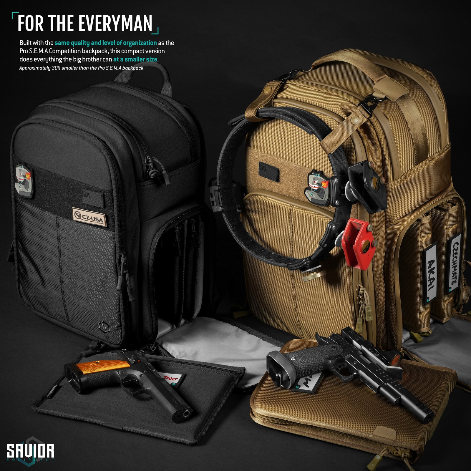 Savior SEMA Compact Pistol Range Backpack w/ 3 Handgun Sleeve Bag Gear Organizer